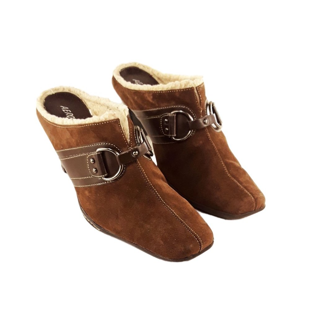 Aerosoles Cinch Of Salt Brown Suede Heeled Clog Mules- Womens Sz 9B - Picture 3 of 6